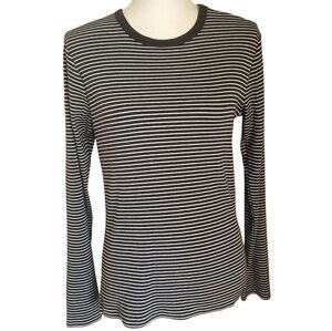 uniqlo striped long sleeve crewneck ribbed tee black white size M